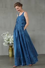 Maxi Linen Dress In Blue Cocktail Dress In 2020 Linen Dresses Fashion Blue Cocktail Dress