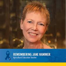 Goodbye for now to our #SisterInBlue, Jane Hammer. Mrs. Hammer was the  first female agricultural education teacher and FFA advisor in the state of  ND. She taught high school Vocational Agriculture in