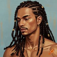 Attractive Dark Skinned Arabic Man With Long Hair, Eyeliner, and Amber Lion  Eyes in Desert Garb created