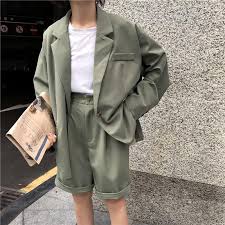 Two Piece Jacket Shorts Loose Costume Set Fashion Aesthetic Clothes Korean Fashion