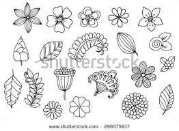 Floral Set In Black And White Doodle Flowers And Leafs Flower Doodles Flower Line Drawings Flower Drawing