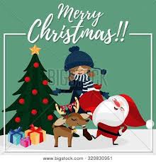 Funny christmas cartoons, christmas jokes, funny christmas pictures, funny. Christmas Cartoon Of Santa Claus Cute Girl Reindeer Gift Box With Christmas Tree And Merry Christmas