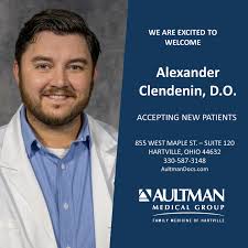 We are pleased to welcome Alexander Clendenin, D.O., to Aultman Medical  Group Family Medicine of Hartville. Now accepting patients of all ages, AMG  Family Medicine of Hartville provides care for a wide