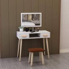 These 11 makeup vanity ideas will help you stay organized and get ready in style, whether your space is large or small. Hironpal Modern White Dressing Makeup Vanity Table With Wall Mirror Stool Set Pine Wood Legs 2 Drawers For Bedroom Dresser Makeup Desk For Girls Kids Women Amazon Co Uk Home Kitchen