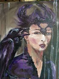 Raven painting original canvas art Girl painting Gothic Atmosphere Girl and  Raven gothic wall art Raven bird Portrait painting Animal art Painting by  Rada Gor