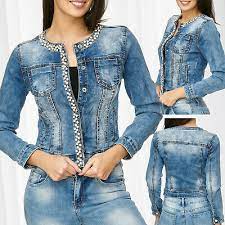 S=>eu 32, m=>eu 34, l=>eu. Damen Jeansjacke Perlen Strass Slim Glitzer Steine Stretch Kurze Jacke Ubergang Ebay