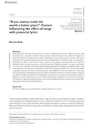 Think about a time when someone did something unexpected for you that brightened your day. Pdf If You Wanna Make The World A Better Place Factors Influencing The Effect Of Songs With Prosocial Lyrics