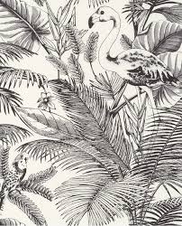 Papier peint jungle tropical noir et blanc big panoramique, l511,5 x h260, ohmywall, 379€ (existe en d'autres formats plus petits). Papier Peint Exotique Caselio Moonlight Tropical World Noir Et Blanc