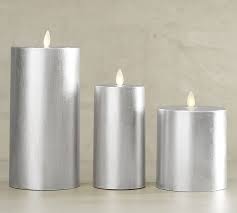 Premium Flicker Flameless Gilt Pillar Candle Silver Pottery Barn