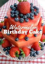 Despite only 4 grams of fat, this cake is decadent, gooey and full of chocolate. Watermelon Birthday Cake Watermelon Cake Birthday Healthy Birthday Cakes Fruit Birthday Cake
