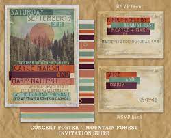 Concert Poster Wedding Invitation Mountain Forest Sun Bruiloft Trouwjurk