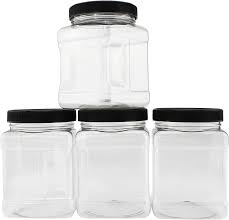 Amazon Com 32 Ounce Square Plastic Jars 4 Pack Clear Rectangular 4 Cup Canisters W Black Lids Easy Grip Side Kitchen Dining