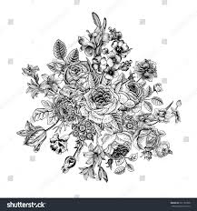 Vintage Botanical Black And White Botanical Prints Floral Card Bouquet Of Roses Lily And Anemone Vintage Vector Illustration Classic Black And Vintage Flower Tattoo Floral Illustrations Flower Illustration