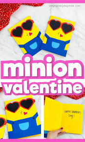 Four happy minion coloring page. Minion Valentine Card Craft Free Template