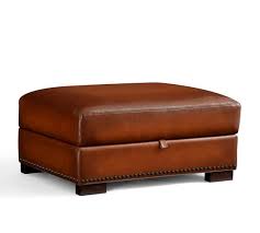 Turner Leather Storage Ottoman With Nailheads Pottery Barn * seat upholstered in faux leather.