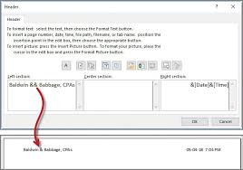 Please let me know if this is possible. Microsoft Excel Including An In Headers And Footers Journal Of Accountancy