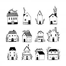 Premium Vector Scandinavian Houses Set Hand Drawn Illustration Of Buildings In A Simple Childish Cartoon Style Cute Isolated Black And White Sketch Drawing Simple House Drawing Handdrawn Illustration Black And White