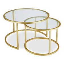 Modern coffee table, nesting design with metal frame and tempered glass top, blaby efurnish. Glass Top Madison Round Coffee Table Modern Tables