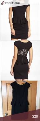 Express Peplum Dress Excellent Condition Worn Once Back Zipper Closure Lace Detail On Back Size 2 Bundle To S Peplum Dress Dresses Black Laces