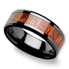 Mahogany Hard Wood Inlay Men S Beveled Ring In Black Ceramic 8mm Wooden Rings Engagement Wood Wedding Ring Rings For Men