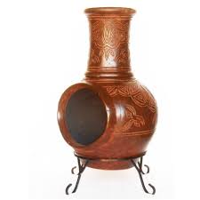 37 In Clay Kd Chiminea With Iron Stand Scroll Kd Scroll The Home Depot Chiminea Deck With Pergola Clay Chiminea
