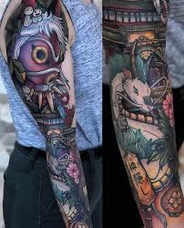 Studio Ghibli Sleeve By Corin Gilbert From Crooked Crows Tattoo In San Antonio Tx Tattoos In 2020 Crow Tattoo Ghibli Tattoo Tattoos