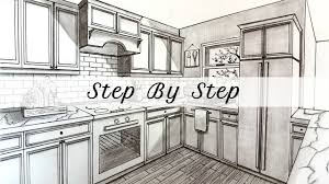How To Draw A Kitchen In Two Point Perspective Step By Step How To Draw A Kitchen In Two Point Perrspectiv Point Perspective Kitchen Drawing Drawing Interior