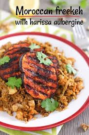 Moroccan Freekeh With Harissa Aubergine Amuse Your Bouche Freekeh Recipes Veggie Recipes Healthy Vegetarian Recipes Easy