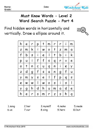 First grade spelling crossword puzzle. Word Search Puzzle 100 Must Know Words For 2nd Grade Free Printable