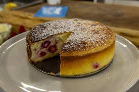 Meanwhile, mix together the cream cheese, greek yogurt, double cream, zest and juice of 1½ lemons and the caster sugar in a bowl. Baked Raspberry Cheesecake James Martin Chef