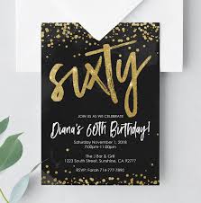 Black And Gold 60th Birthday Invitations 60th Birthday Black Gold Printable Invitation Sixtieth Birthday Invite Li 60th Birthday Party Invitations Gold Invitations Birthday Printable Invitations