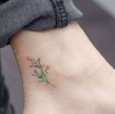 Tiny Colored Floral Ankle Tattoo Pretty Flower Tattoos Subtle Tattoos Tattoos