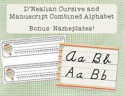 Printable alphabet frieze featuring pictures and words for each letter of the. D Nealian Cursive And Manuscript Combined Alphabet Line Bonus Nameplates