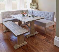 The rectangle dining table features a trestle style base, perfecting the rustic, farmhouse style. 25 Small Kitchen Table Ideas To Maximize Your Space Corner Dining Table Kitchen Table Settings Dining Corner