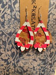 Pink and White Leather and Cork Earrings