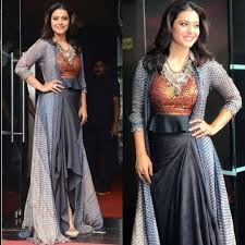 Like It Or Love It Kajol Devgan For A Promotions Bollywoodstylefile Outfit Anolishahdes Indowestern Gowns Indian Designer Outfits Indian Outfits