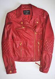 Zara Red Leather Jacket Xs Genuine Leather Collection Moto Trf Quilted Biker Red Leather Jacket Leather Jacket Jackets