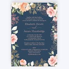 Rose gold and navy blue. Navy Blush Rose Gold Floral Wedding Invitation From 1 00 Each