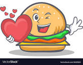 Burger character fast food with heart Royalty Free Vector