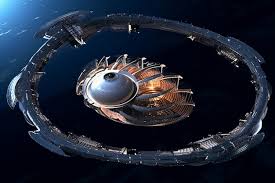Spaceship flying over a space station with a view of the earth generative ai | Premium AI-generated image