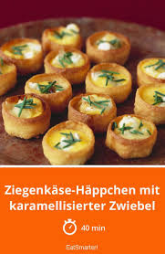 Ziegenkase Happchen Mit Karamellisierter Zwiebel Rezept Ziegenkase Happchen Fingerfood Fingerfood Vorspeisen