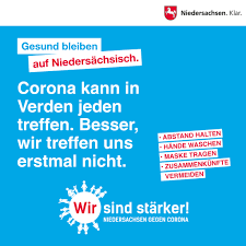 Auf dieser seite finden sie informationen rund um das. Niedersachsen Das Risiko Einer Corona Infektion Ist Im Landkreis Verden Aktuell Besonders Hoch Wir Bitten Alle Menschen Die Hygiene Und Schutzmassnahmen Unbedingt Einzuhalten Bitte Verzichten Sie Auf Nicht Notwendige Treffen Und Zusammenkunfte