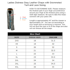 Ladies Distress Gray Leather Chaps With Grommeted Twill And Lace