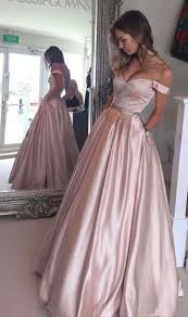 Pearl Pink A Line Off The Shoulder Sweetheart With Pockets Long Senior Prom Dresses Uk Pm769 Evening Dresses Prom Prom Dresses For Teens Satin Prom Dress