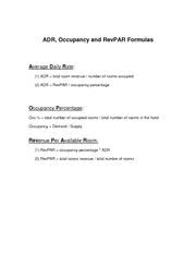 As an example, find the revpar for a hotel with 100 rooms during the month of january, which has 31 days. Adr Occ Revpar Problems 1 Adr Occupancy And Revpar Formulas Average Daily Rate 1 Adr Total Room Revenue Number Of Rooms Occupied 2 Adr Revpar Course Hero