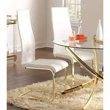 Tufted fabric parsons dining chairs set of 2, 39.8x22.4x17.5 upholstered high back padded dining chairs w/solid wood legs, classic linen parsons chair for home/kitchen/living room, beige, s4838. Modern White Upholstery And Gold Tone Metal Dining Chairs Set Of 4 Overstock 25602981