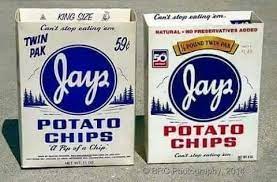 These chips were manufactured by jays . Jays Potato Chips Came In 2 Waxed Paper Bags In Each Box Jays Potato Chips My Kind Of Town Childhood Memories