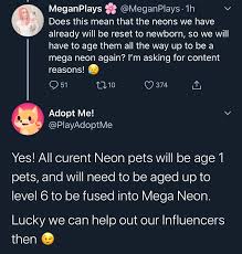 < > learn more about roblox, adopt me, and this website. Nova On Twitter Adopt Me Posted To Make A Mega Neon You Have To Age Your Nrf Legend From Level 1 6 That Is Really Dumb Please We Need To Stop This It