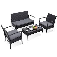 4 Pcs Patio Rattan Wicker Furniture Set Material Iron Rattan Cotton Tempered Glass Patio Furniture Cushions Rattan Patio Furniture Black Patio Furniture