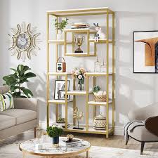 Tribesigns 71" Gold Etagere Bookshelf, Modern 11-Tier Tall Open Display  Bookcase Bookshelves, Free Standing Book Shelf for Living Room, Bedroom,  Home Office, Gold & White